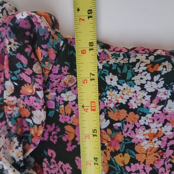 Vince Camuto Floral Babydoll Mini Dress Size Large Sheer Longsleeve Split V-Neck - Picture 12 of 13